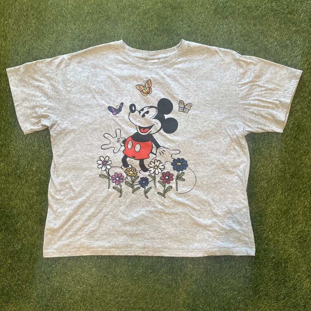 Disney Mickey Mouse Licensed Ladies Character Tee With Embroidery Size XL Gray